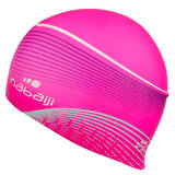 swim cap silicone with volume for long hair- printed white pink