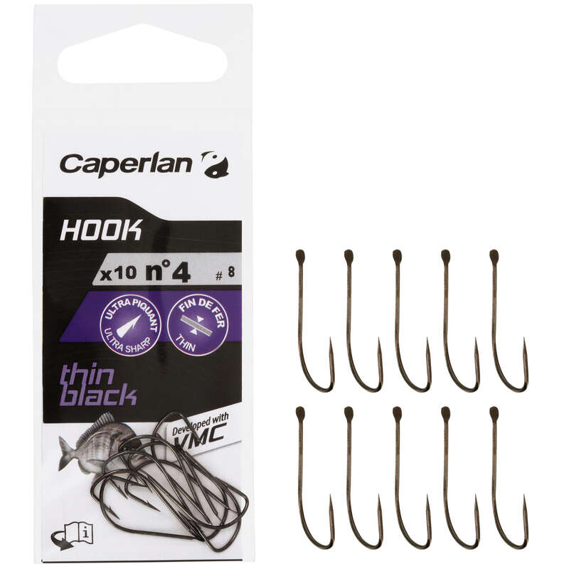 CAPERLAN HOOK THIN BLACK Single Sea Fishing Hook Decathlon