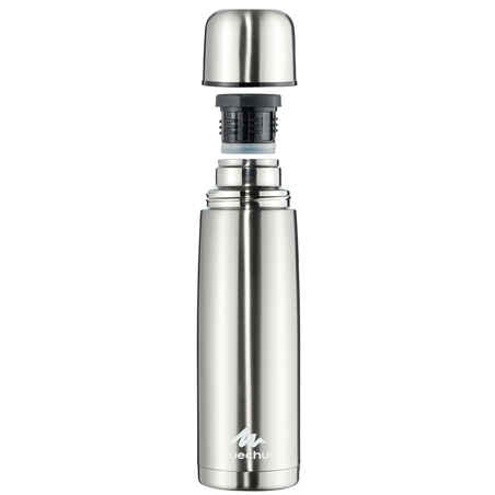 1 L stainless steel isothermal water bottle with cup for hiking - Silver