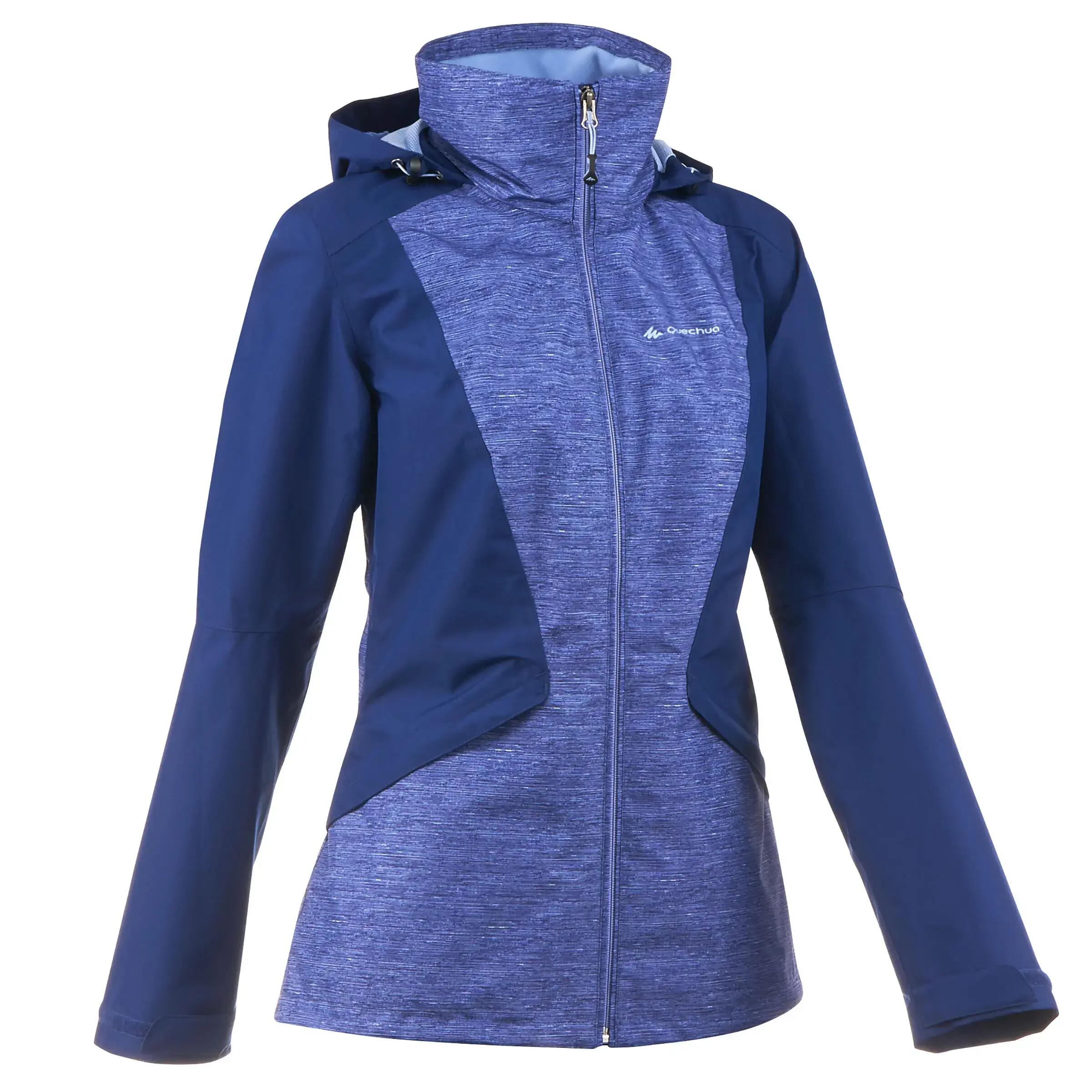 Forclaz 100 Women's Waterproof Hiking Rain Jacket - Mottled Blue 1/4
