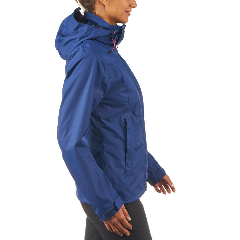 Arpenaz 300 Women's Waterproof Hiking Rain Jacket Ink Blue Decathlon