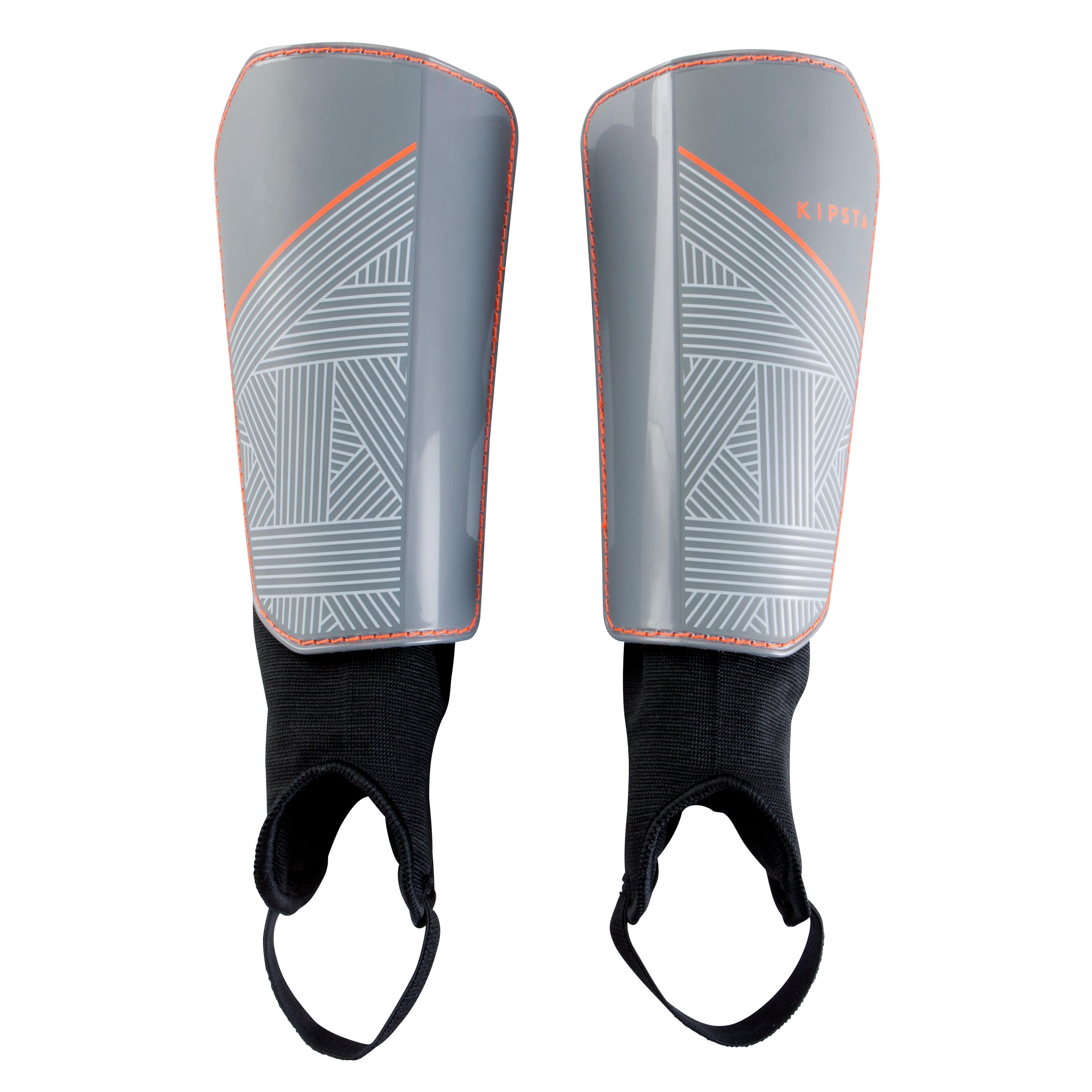 F140 Adult Football Shin Pad (Detachable Ankle Pad) - Grey/Orange 14/15