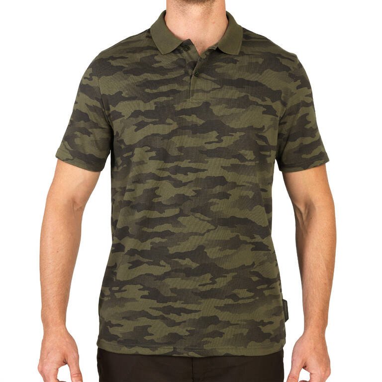 Men's Half Sleeve Polo Tshirt Army Military Camo Print 100 - Camo Khaki