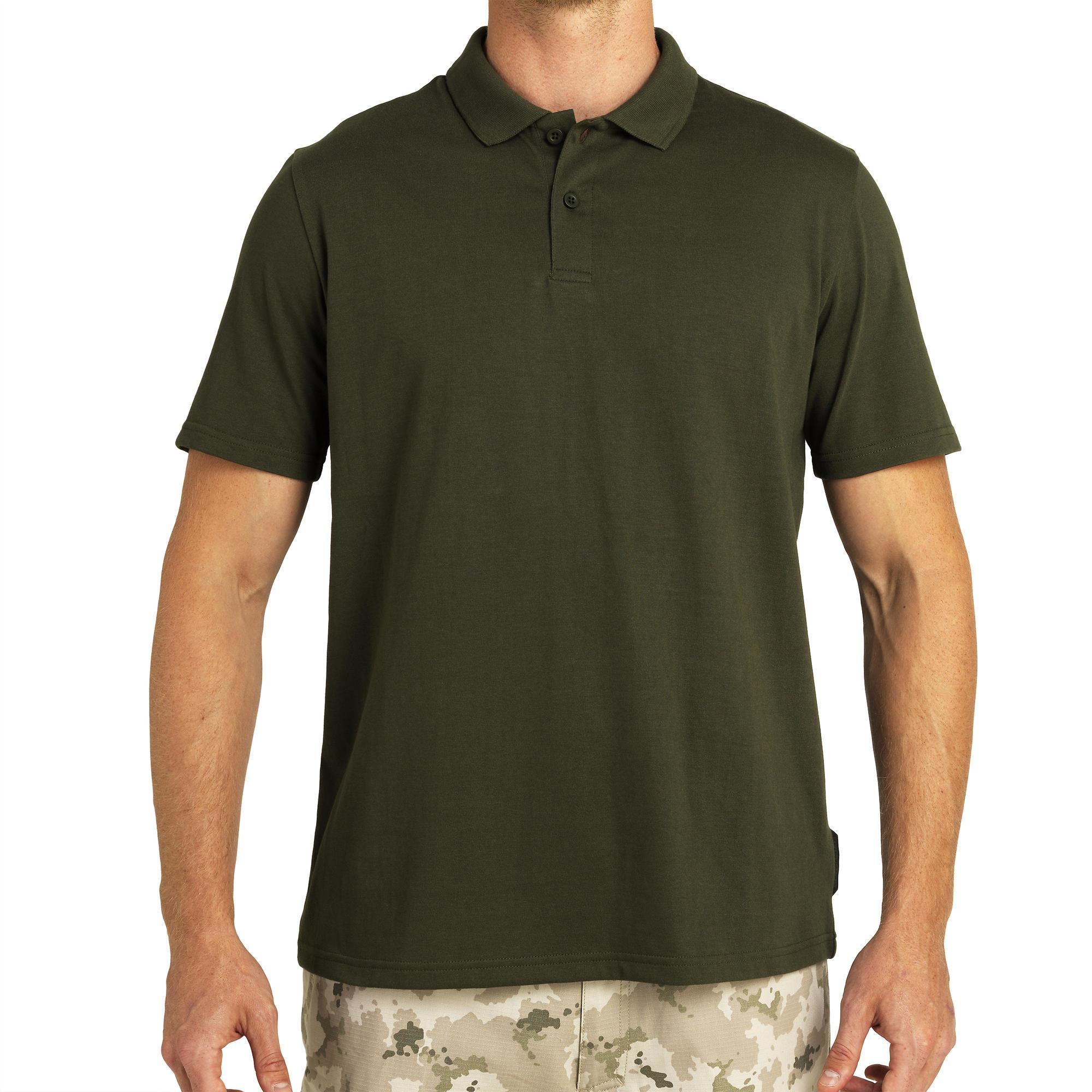 Polo Caza SOlognac 100 Hombre Manga Corta Camuflaje Verde Militar