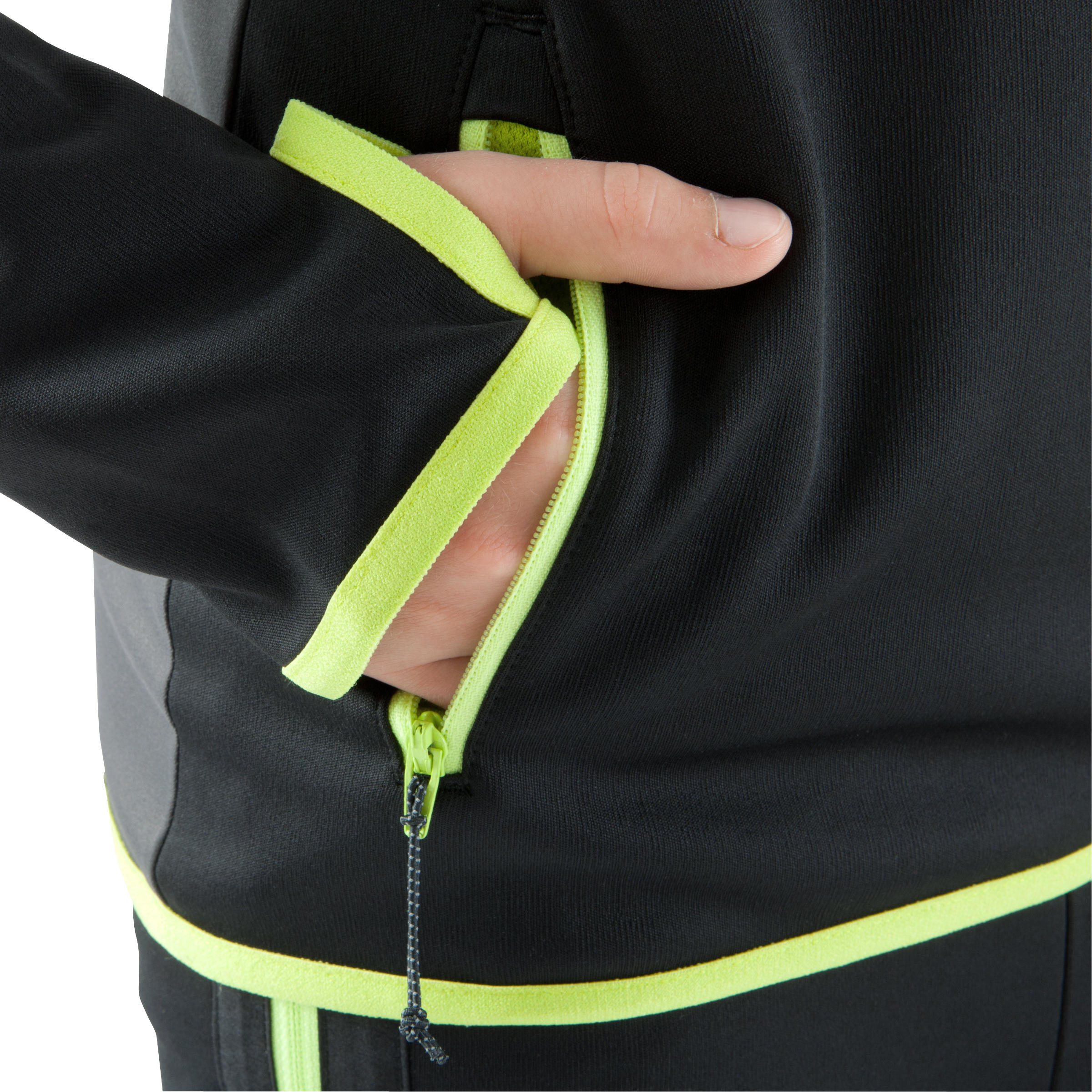 T500 Kids' Half-Zip Football Training Sweatshirt - Black/Neon Yellow 9/14