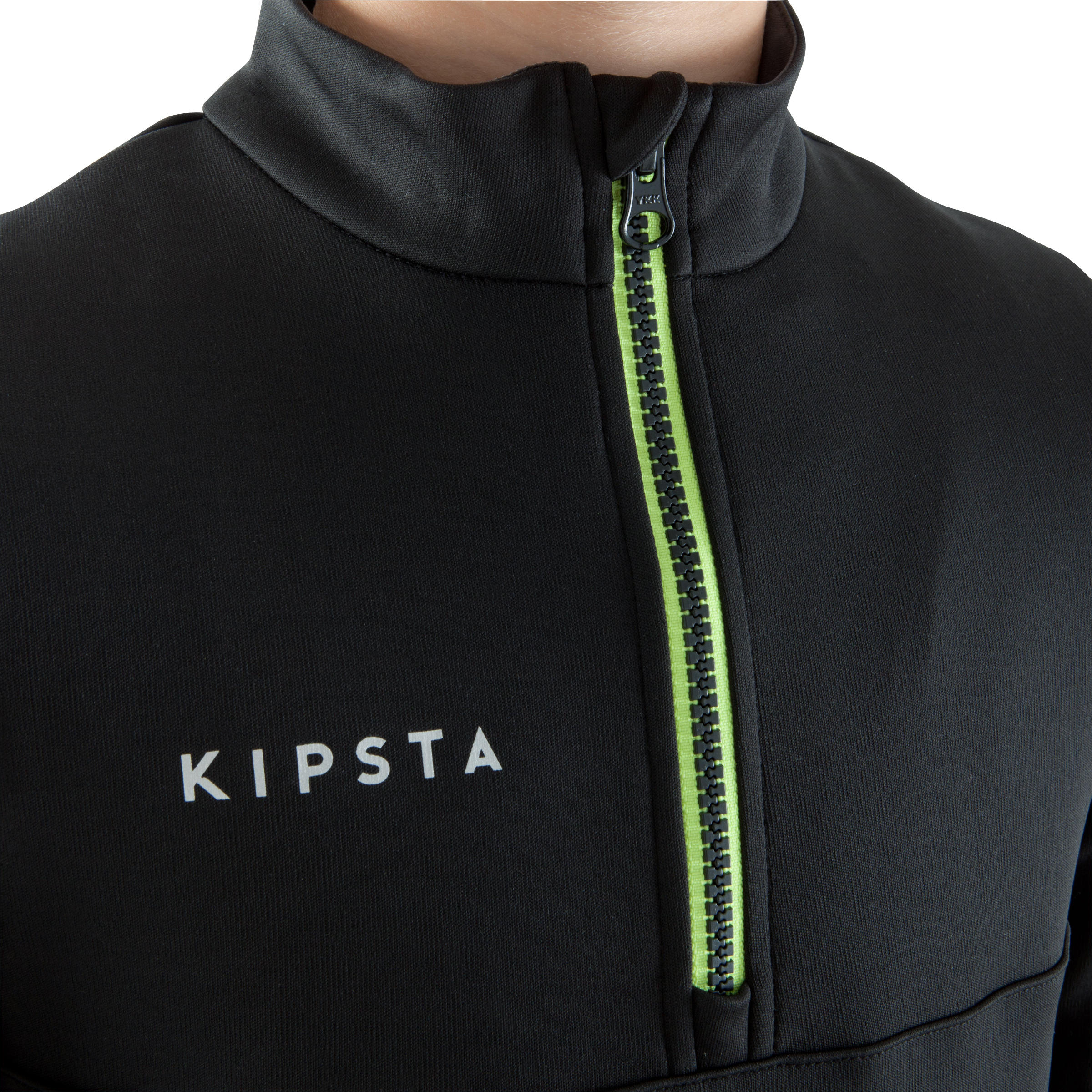 T500 Kids' Half-Zip Football Training Sweatshirt - Black/Neon Yellow 8/14