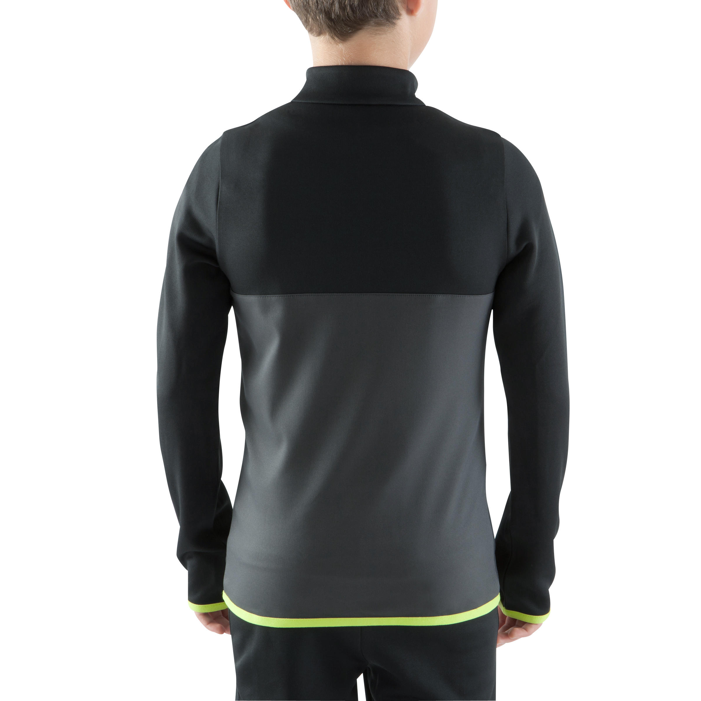 T500 Kids' Half-Zip Football Training Sweatshirt - Black/Neon Yellow 4/14