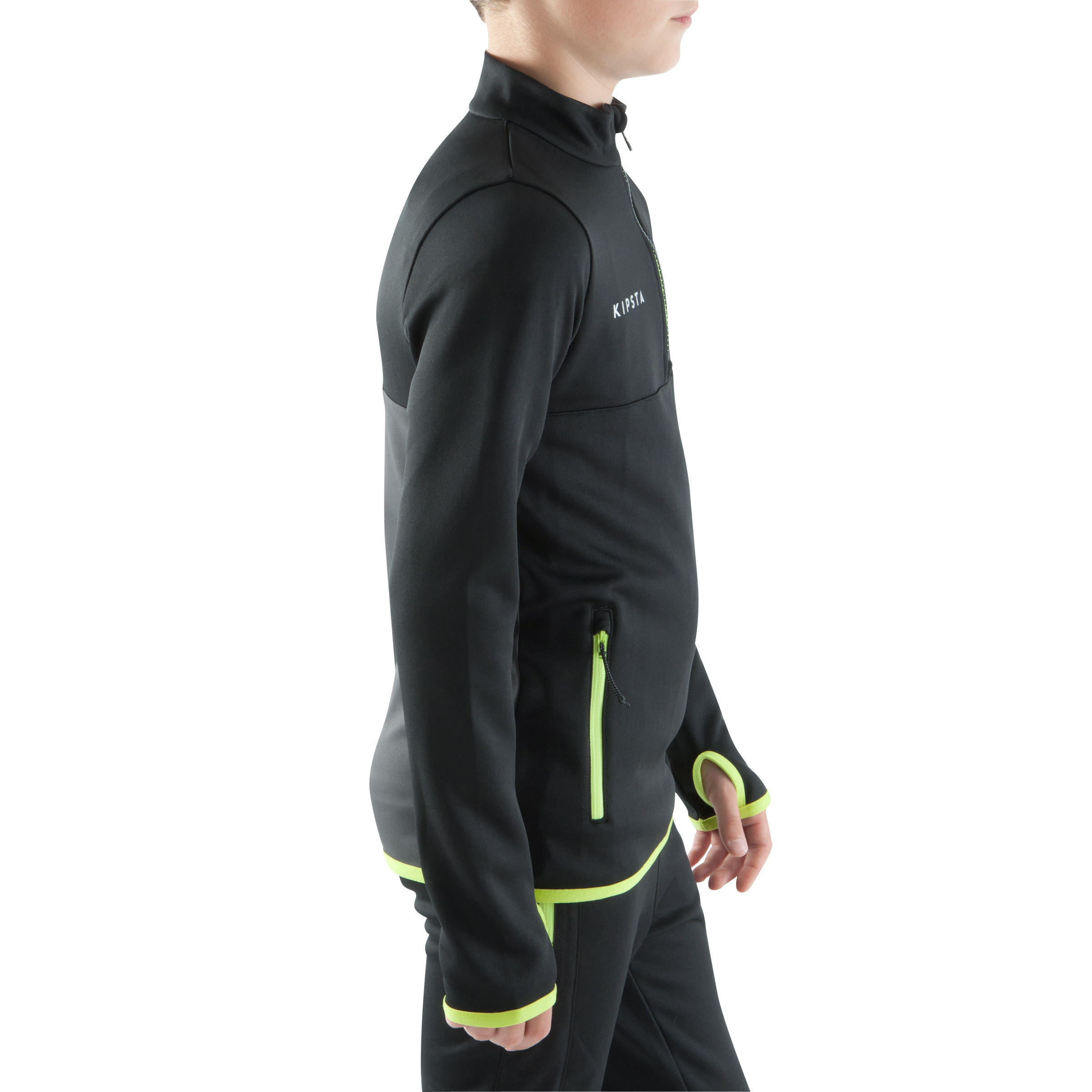 T500 Kids' Half-Zip Football Training Sweatshirt - Black/Neon Yellow 3/14