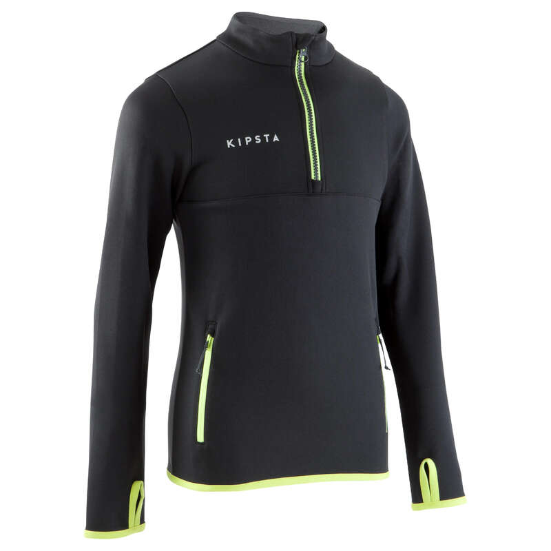 JR COLD WEATHER OUTFIT Football - T500 Kids Half-Zip Sweatshirt - black KIPSTA - Football Clothing