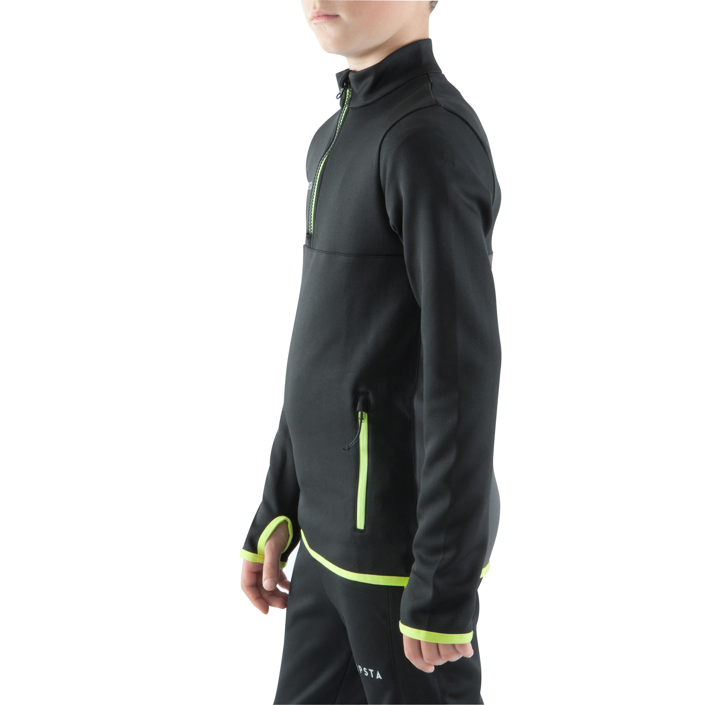 T500 Kids' Half-Zip Football Training Sweatshirt - Black/Neon Yellow 5/14