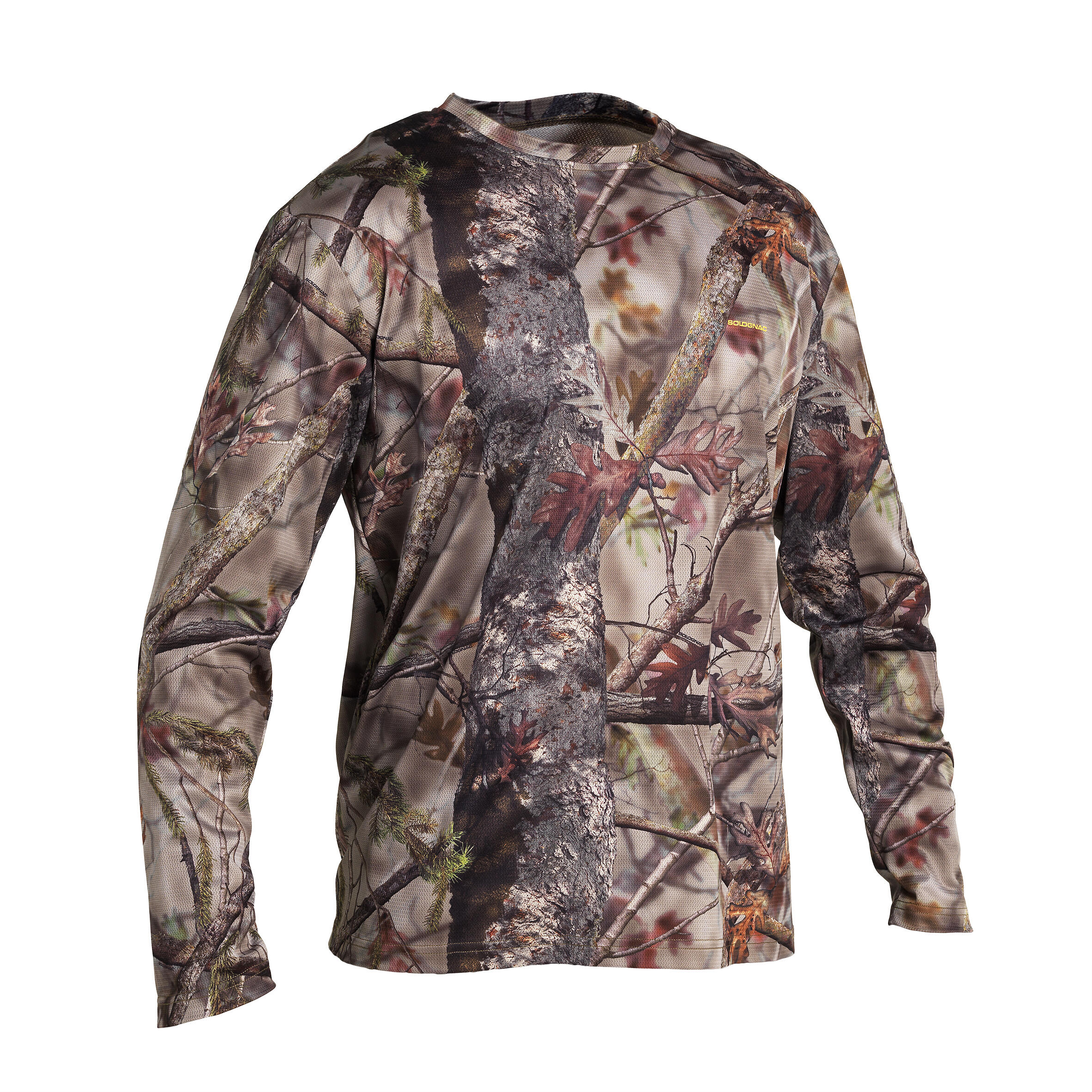 LONG-SLEEVED HUNTING T-SHIRT 100 BREATHABLE CAMOUFLAGE FOREST