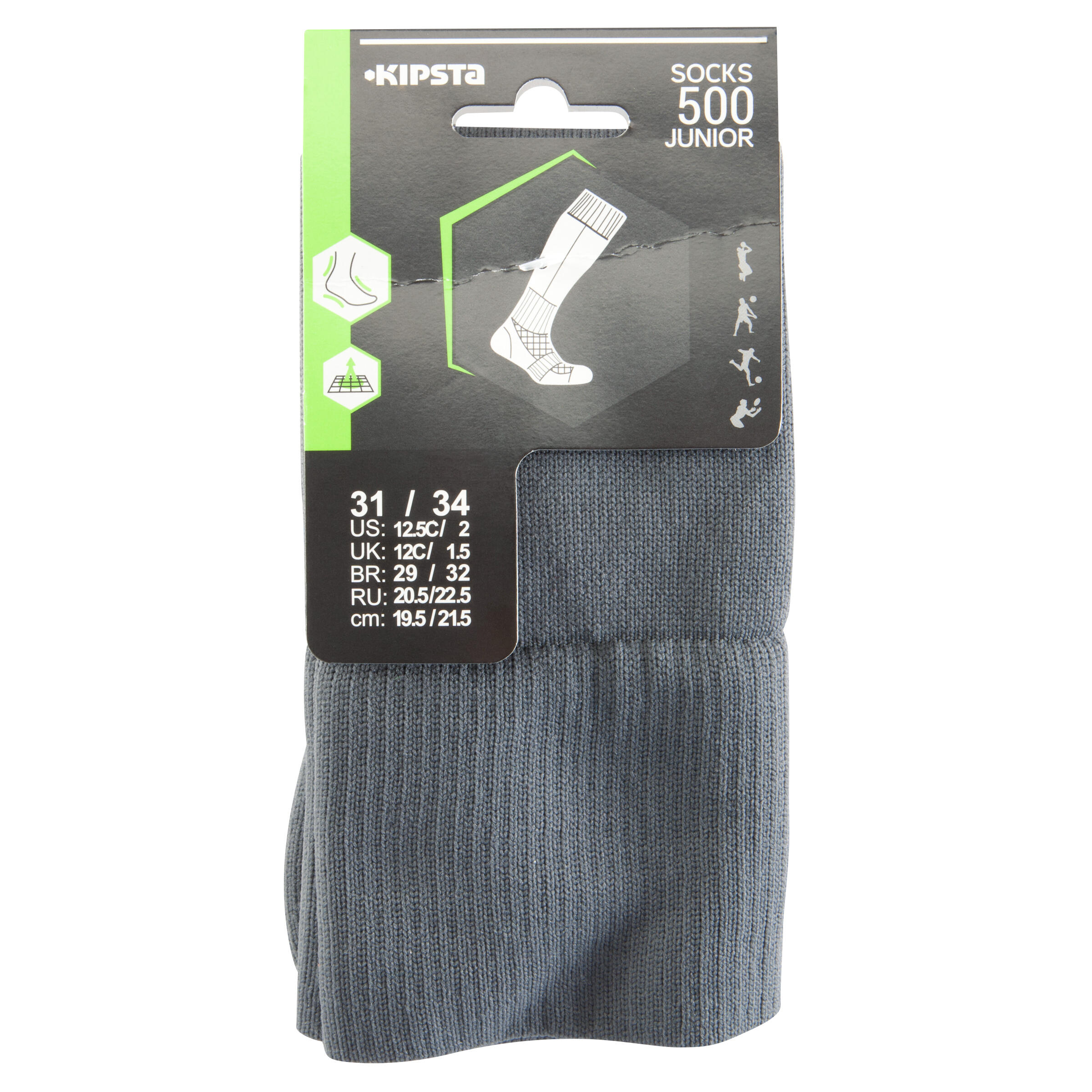 F500 Children's Knee-High Football Socks - Grey/Blue 10/10