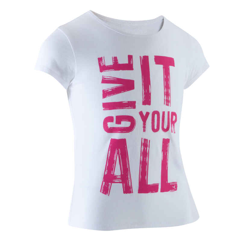 Girls' Short-Sleeved Gym T-Shirt - White Print