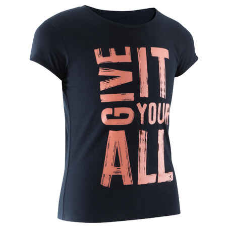 Girls' Short-Sleeved Gym T-shirt - Black Print