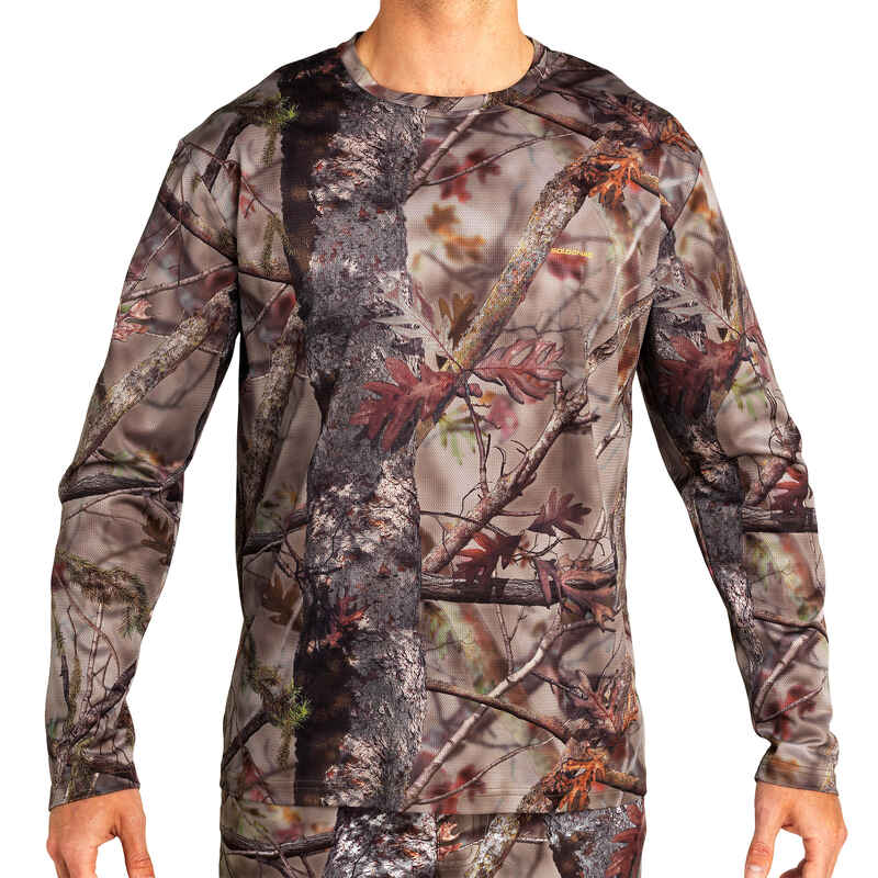 Hunting Breathable Long Sleeve T-Shirt 100 - Woodland Camouflage