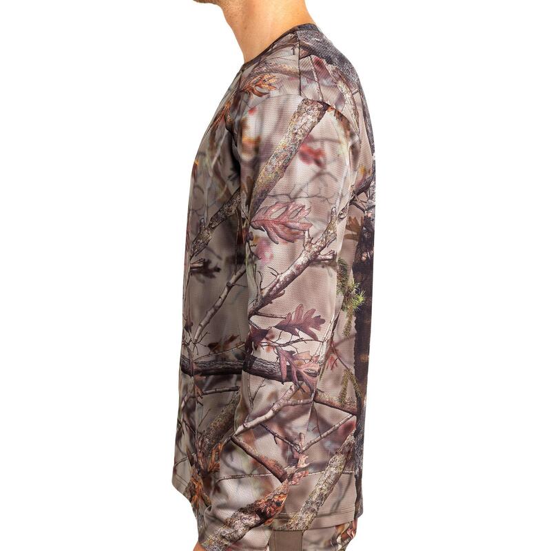 Camiseta Manga Larga Hombre Caza Solognac 100 Camuflaje Bosque Transpirable