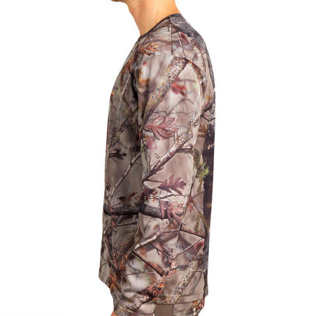 T-SHIRT CHASSE RESPIRANT 100 MANCHES LONGUES CAMOUFLAGE FORET