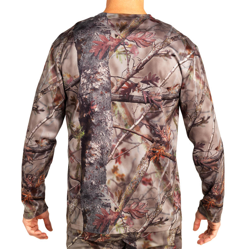100 Breathable Long Sleeve Hunting Tshirt Woodland Camo