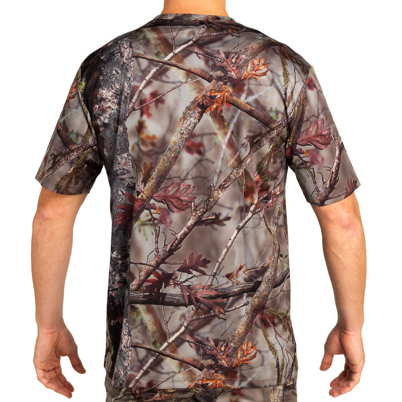 Hunting Breathable Short Sleeve T-Shirt 100 - Woodland Camouflage