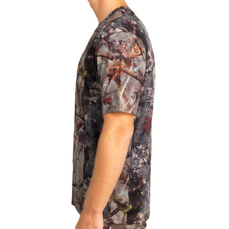 T-SHIRT CHASSE RESPIRANT 100 MANCHES COURTES CAMOUFLAGE FORET