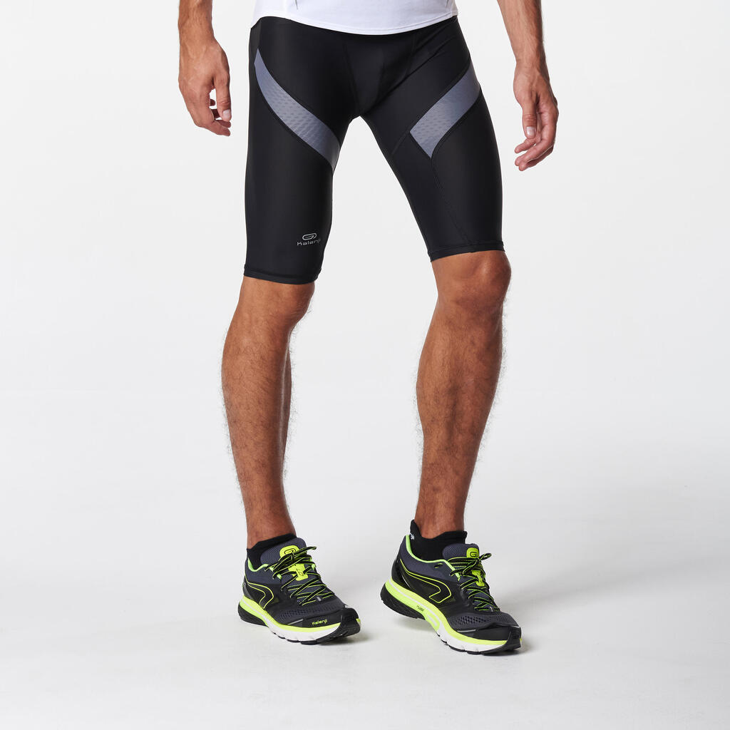 Laufshorts kurze Tights Kiprun Kompression Herren schwarz/grau