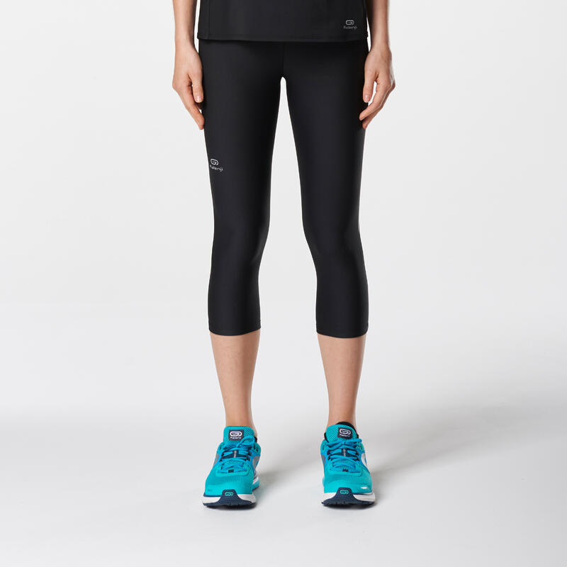 Mallas Piratas Leggings Deportivos Running Kalenji Run Dry Mujer Negro