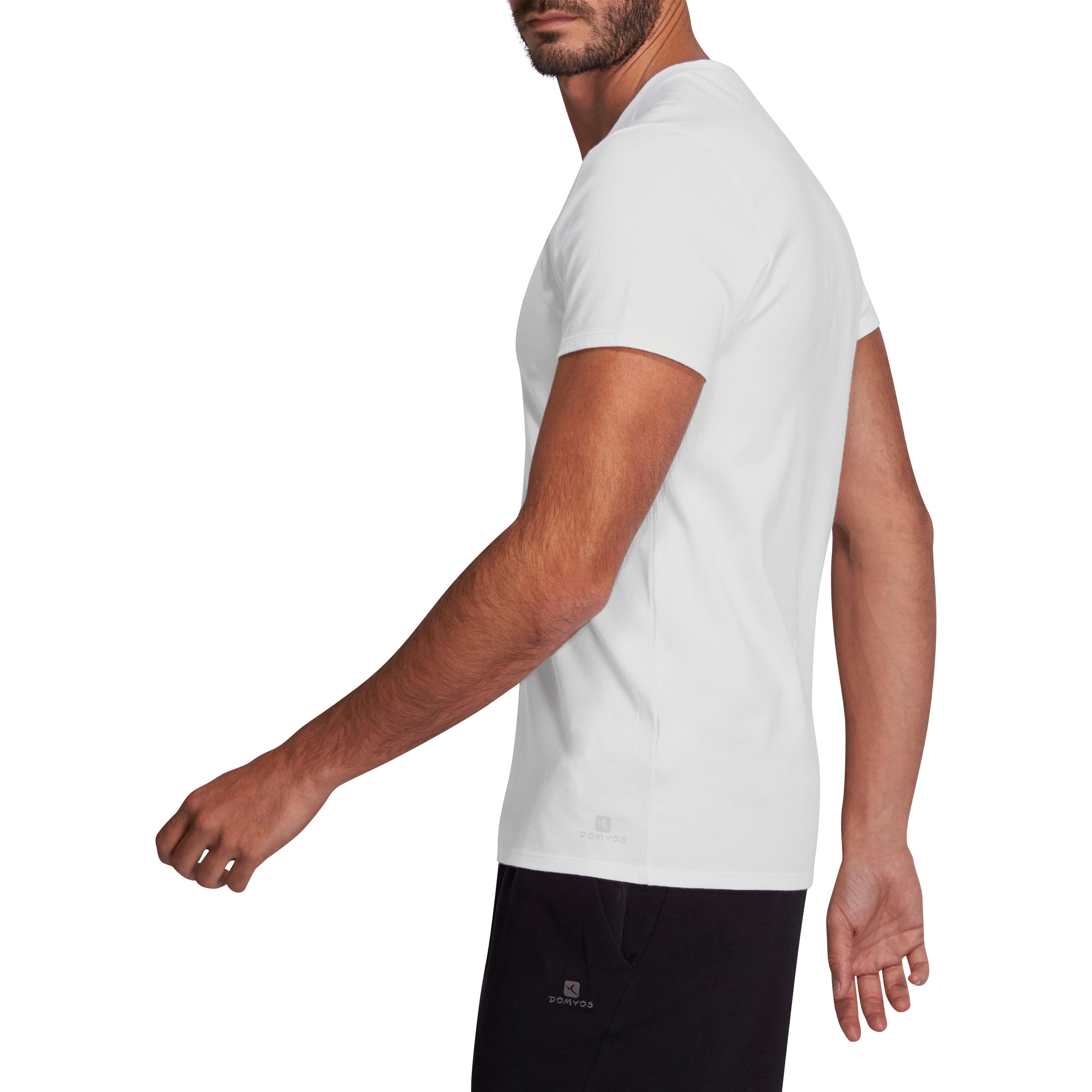 500 Slim-Fit V-Neck Pilates & Gentle Gym T-Shirt - White 5/10