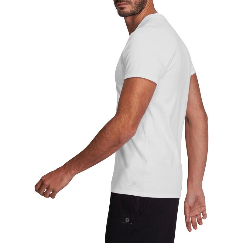 T-shirt homme col V 500 coupe slim blanc