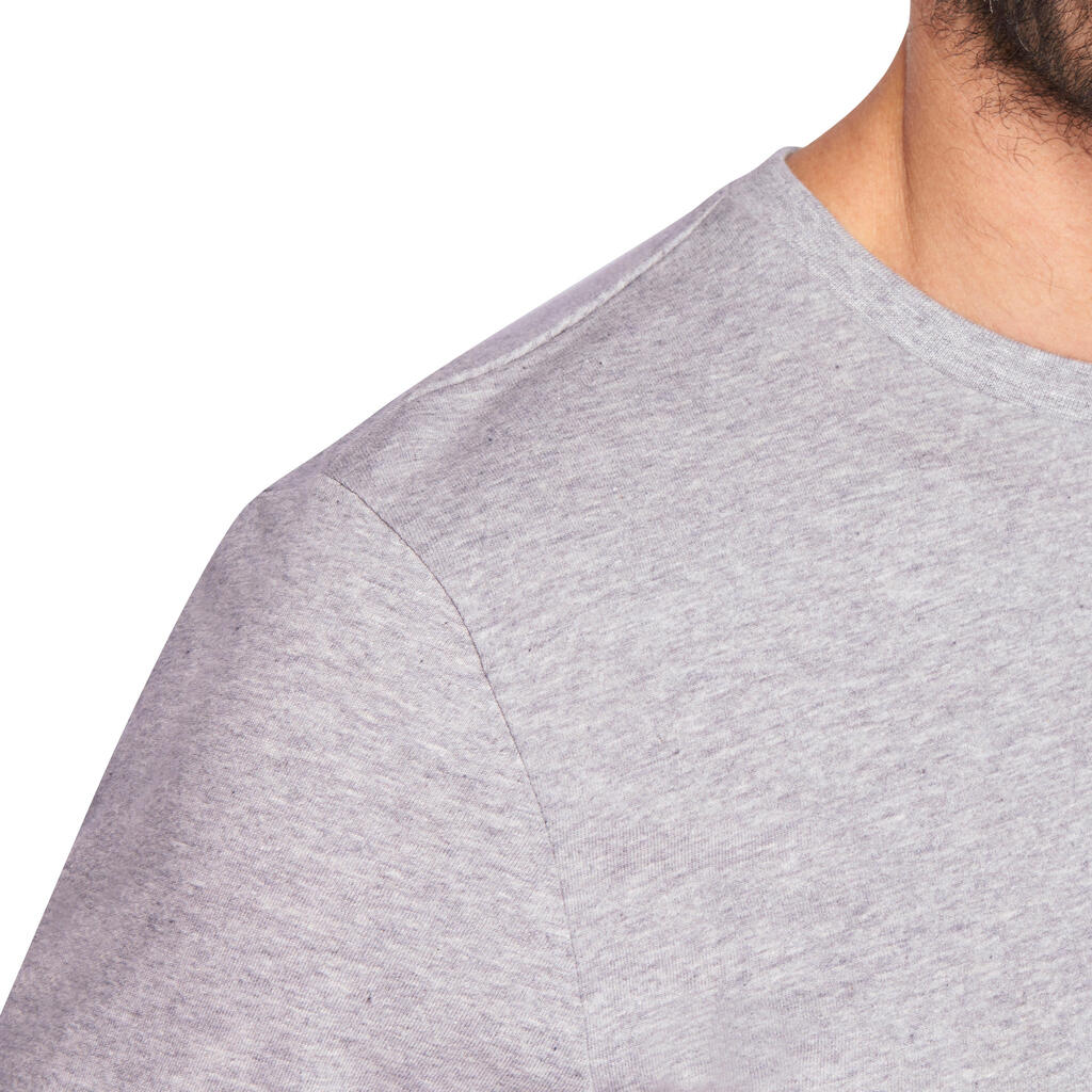 Long-Sleeved Fitness Cotton T-Shirt - Mottled Grey