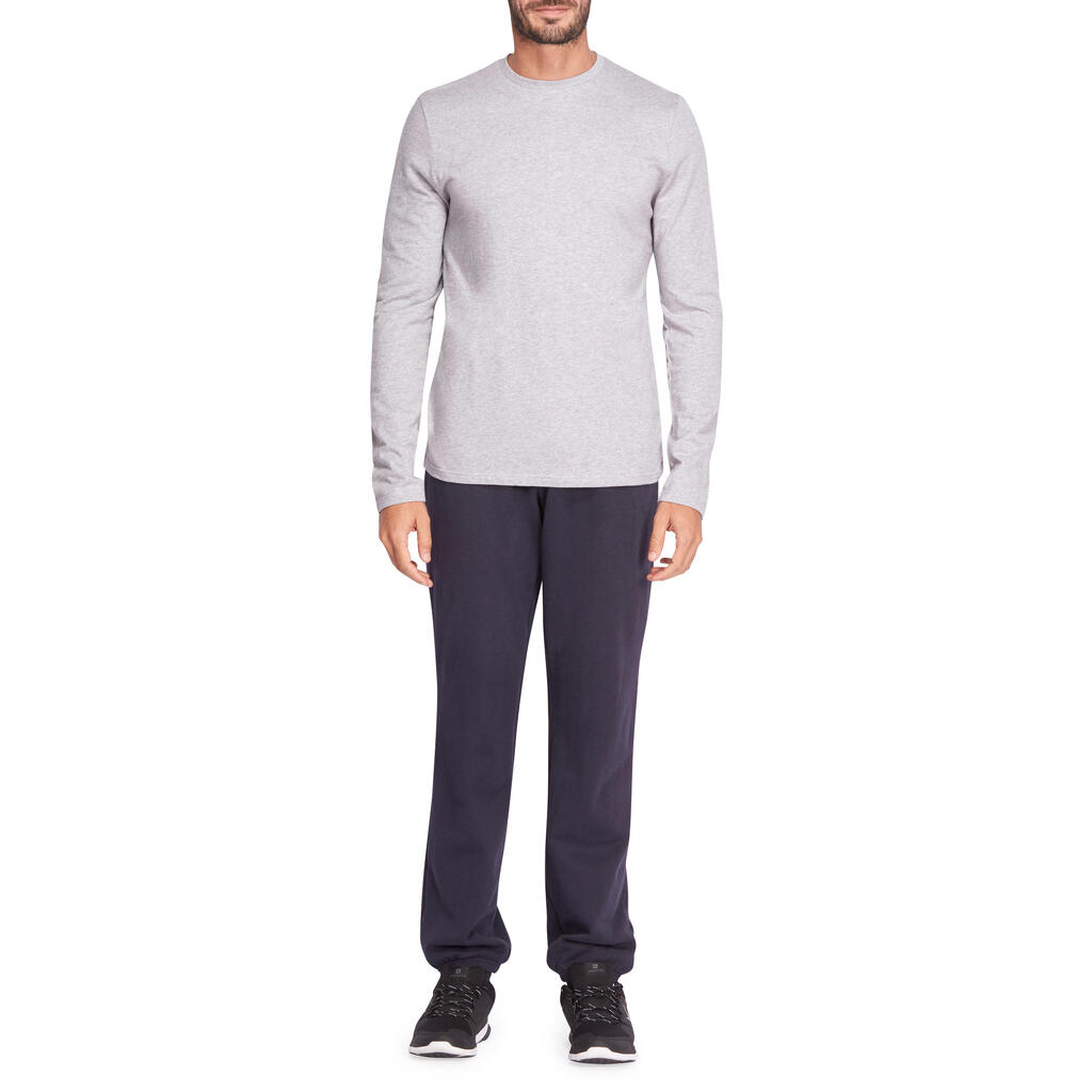 Long-Sleeved Fitness Cotton T-Shirt - Mottled Grey