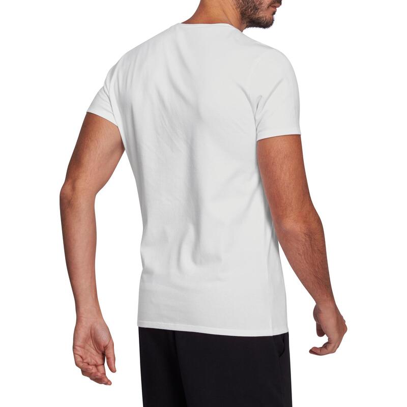 T-shirt homme col V 500 coupe slim blanc