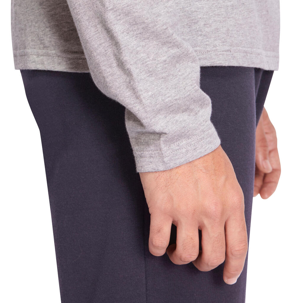 Long-Sleeved Fitness Cotton T-Shirt - Mottled Grey