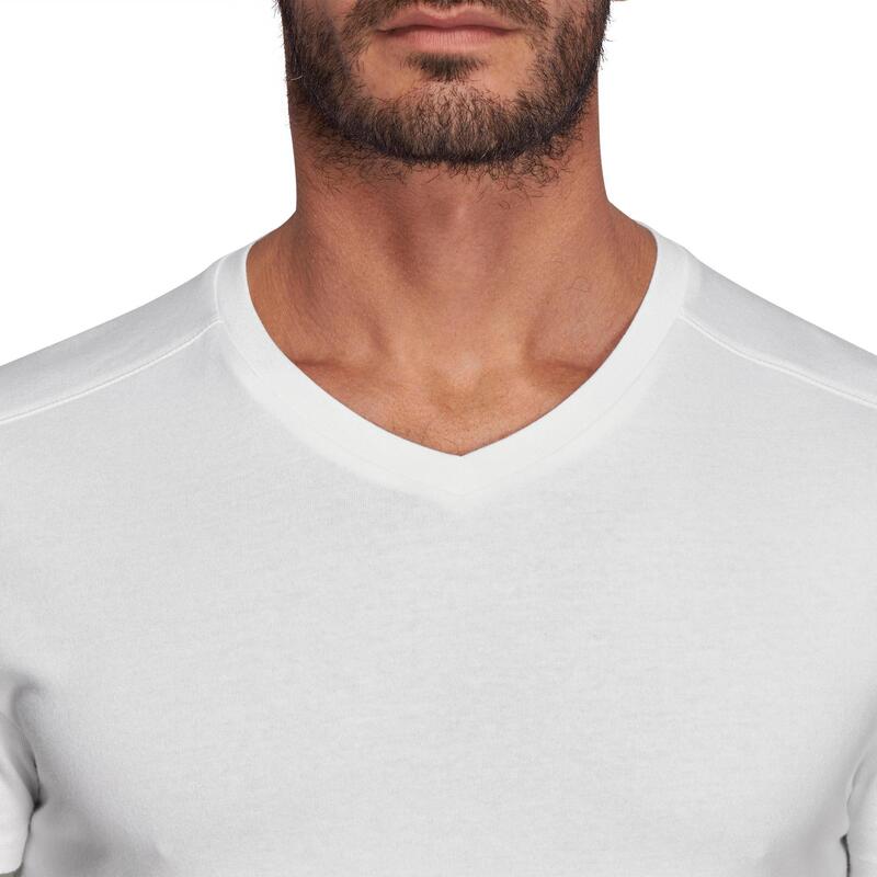 T-shirt homme col V 500 coupe slim blanc