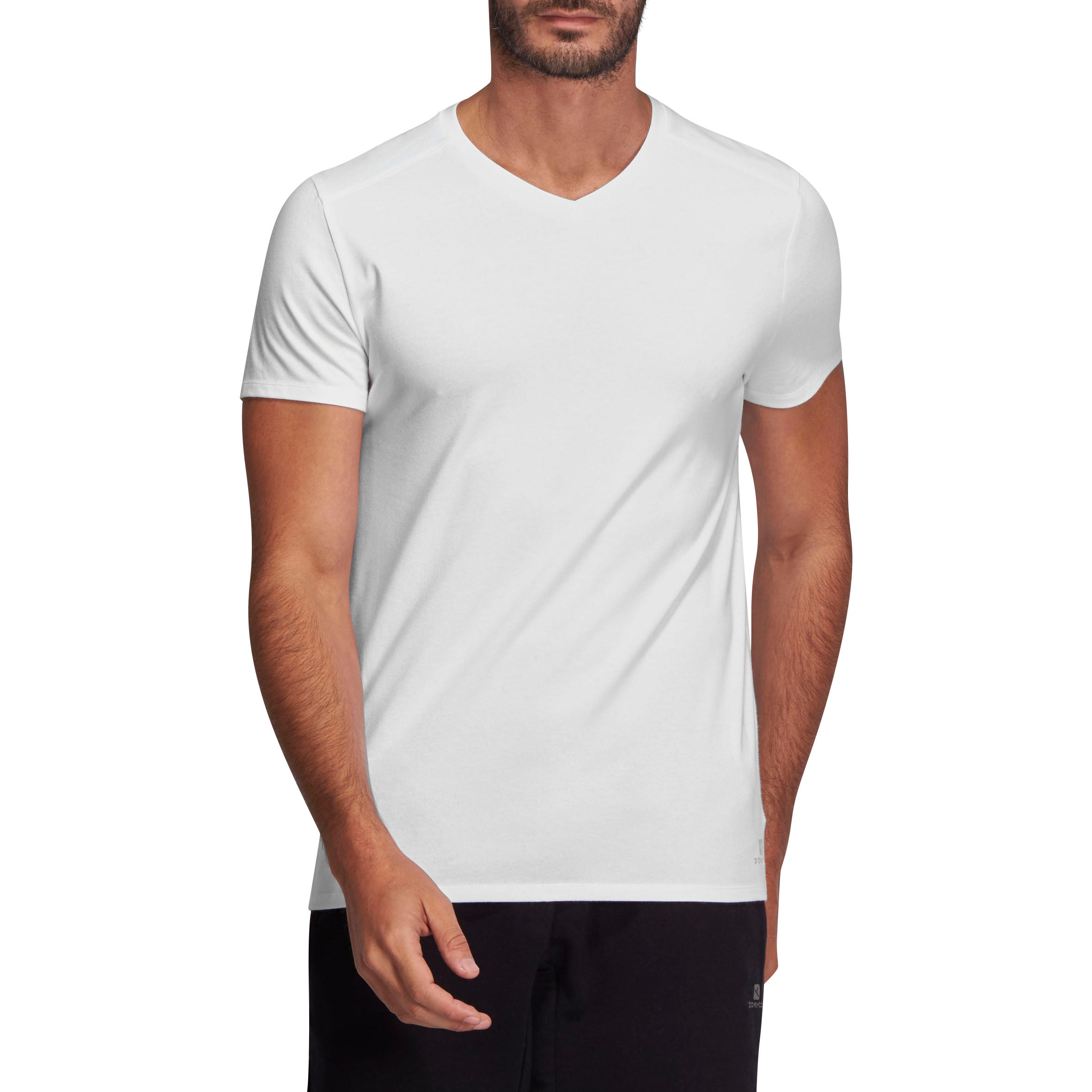 500 Slim-Fit V-Neck Pilates & Gentle Gym T-Shirt - White 2/10