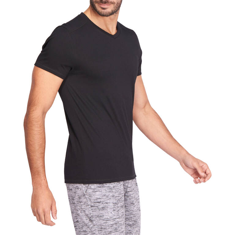 500 Slim-Fit V-Neck Pilates & Gentle Gym T-Shirt - Black