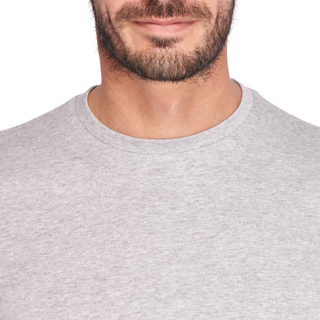 Long-Sleeved Fitness Cotton T-Shirt - Mottled Grey