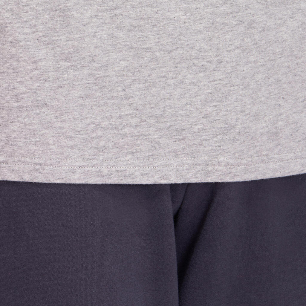Long-Sleeved Fitness Cotton T-Shirt - Mottled Grey