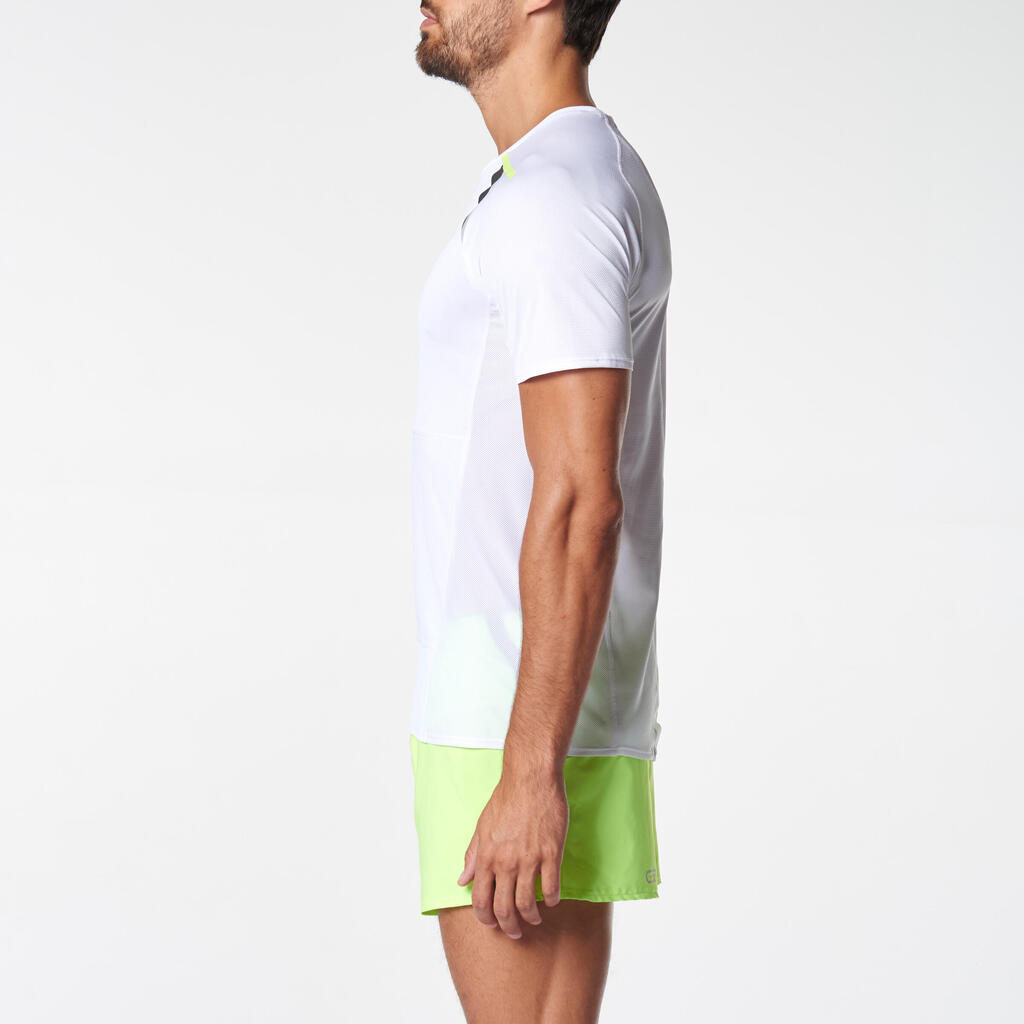 Laufshirt kurzarm Kiprun Herren mit Startnummernhalter weiß