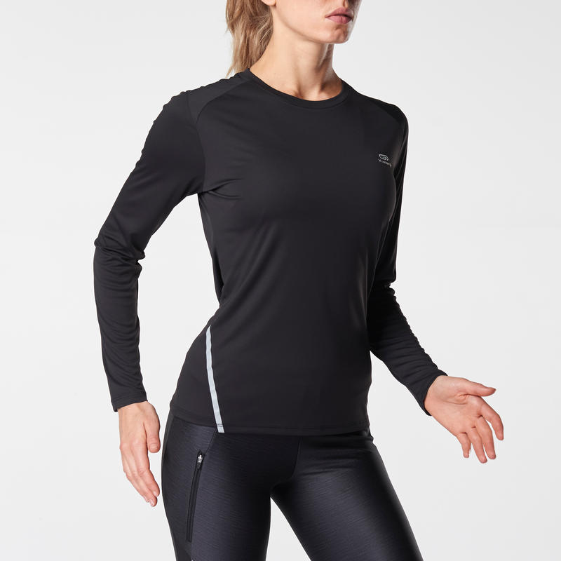 Women's Running Long-Sleeved T-Shirt Run Sun Protect - black