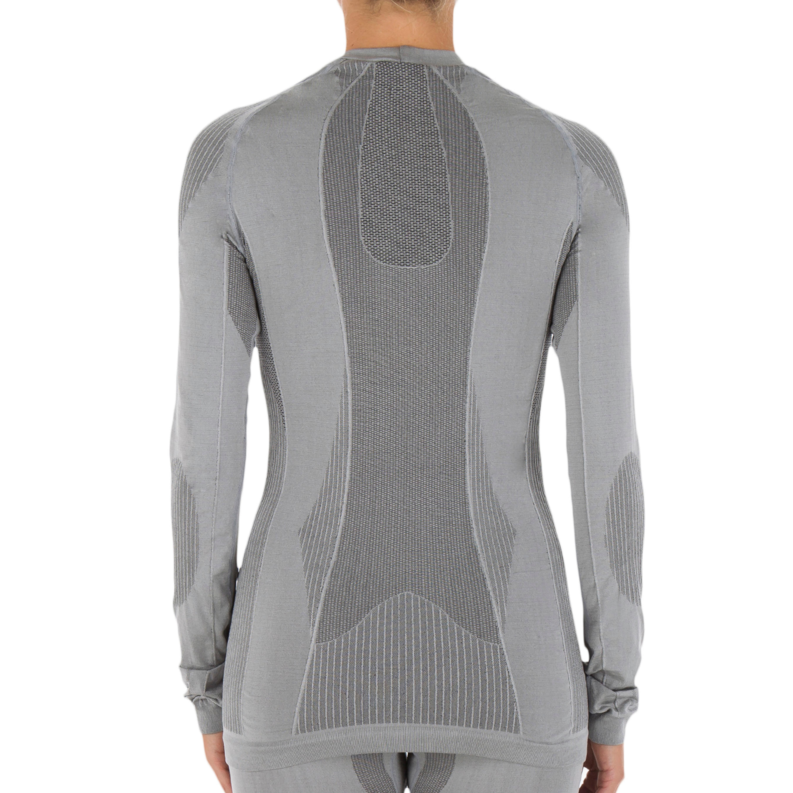 Women's 900 Merino wool seamless thermal base layer ski top - grey/pink  WEDZE