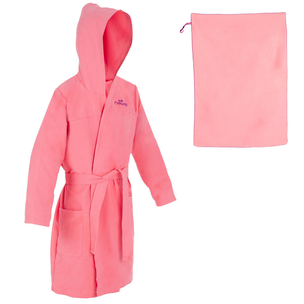 Kids' microfibre bathrobe and towel set l (80 x 130 cm) - pink