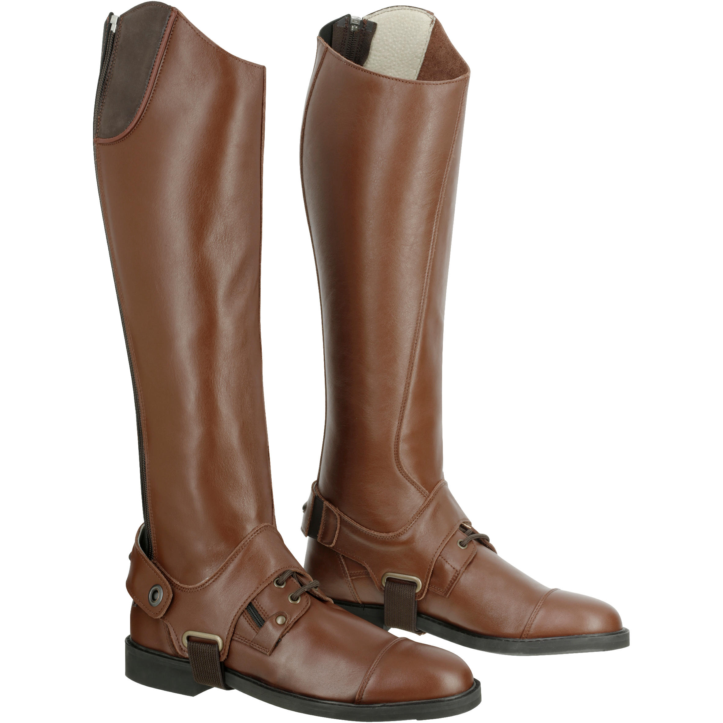 Training 700 Adult Leather Horse Riding Half Chaps - Brown 3/11