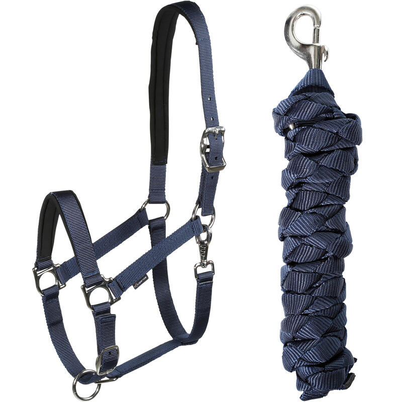 Pack licol et longe équitation Cheval - Nubuc bleu-gris