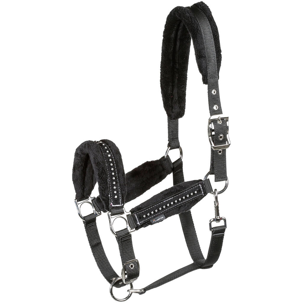 Halfter + Führstrick Strass Pony/Pferd schwarz