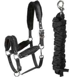 Pack licol + longe équitation cheval et poney STRASS noir