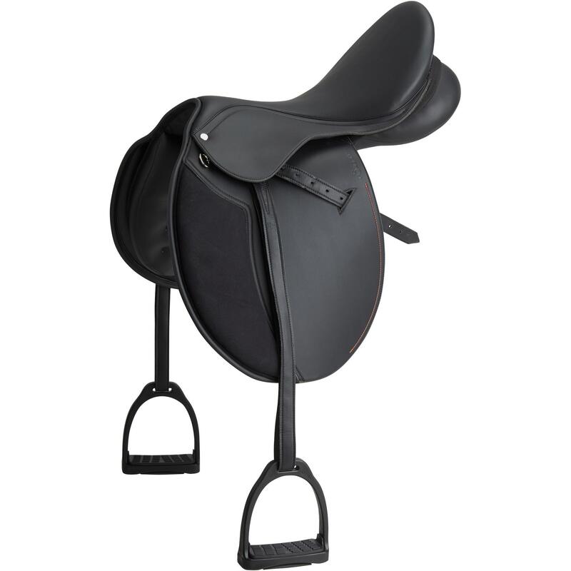 Silla de montar de equitación sintética equipada caballo SYNTHIA negro 17"5