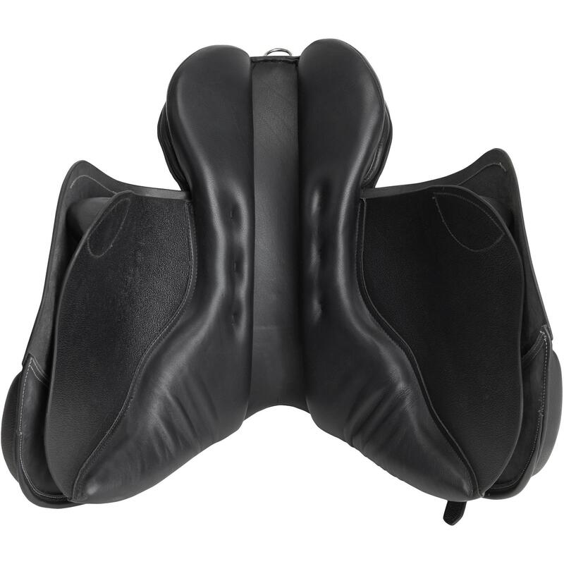 Selle polyvalente en cuir équipée équitation cheval SCHOOLING noir 17"5