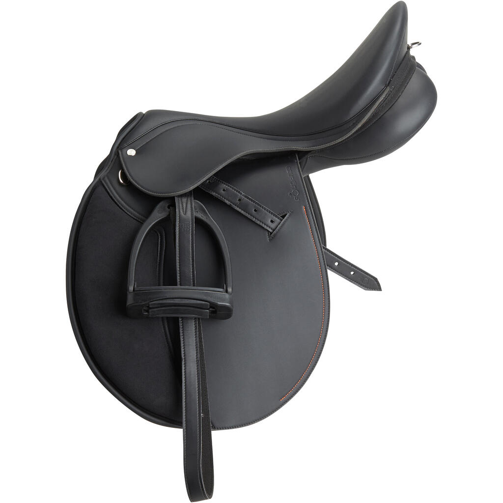 Selle polyvalente synthétique équipée équitation cheval SYNTHIA noir 17