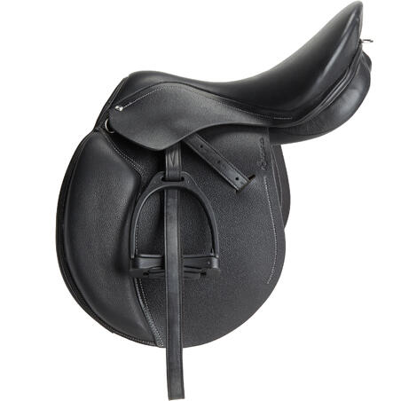 Schooling 16.5" Fully-Fitted Horse Riding General Purpose Leather Saddle - Black