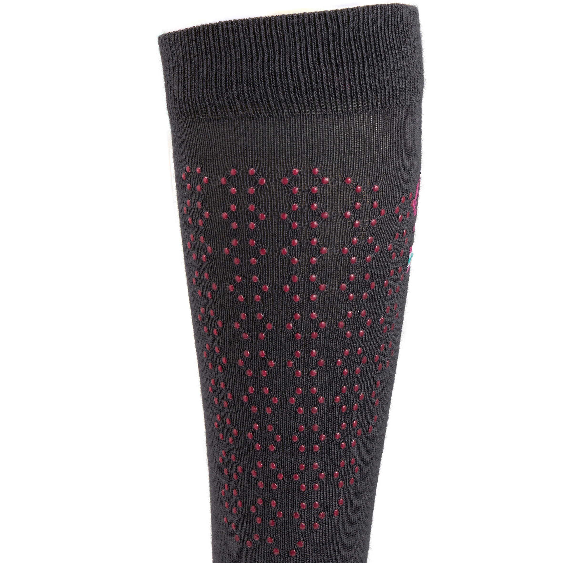Grippy Women's Horse Riding Socks 1-Pair - Dark Grey / Pink Silicone Patches 7/8